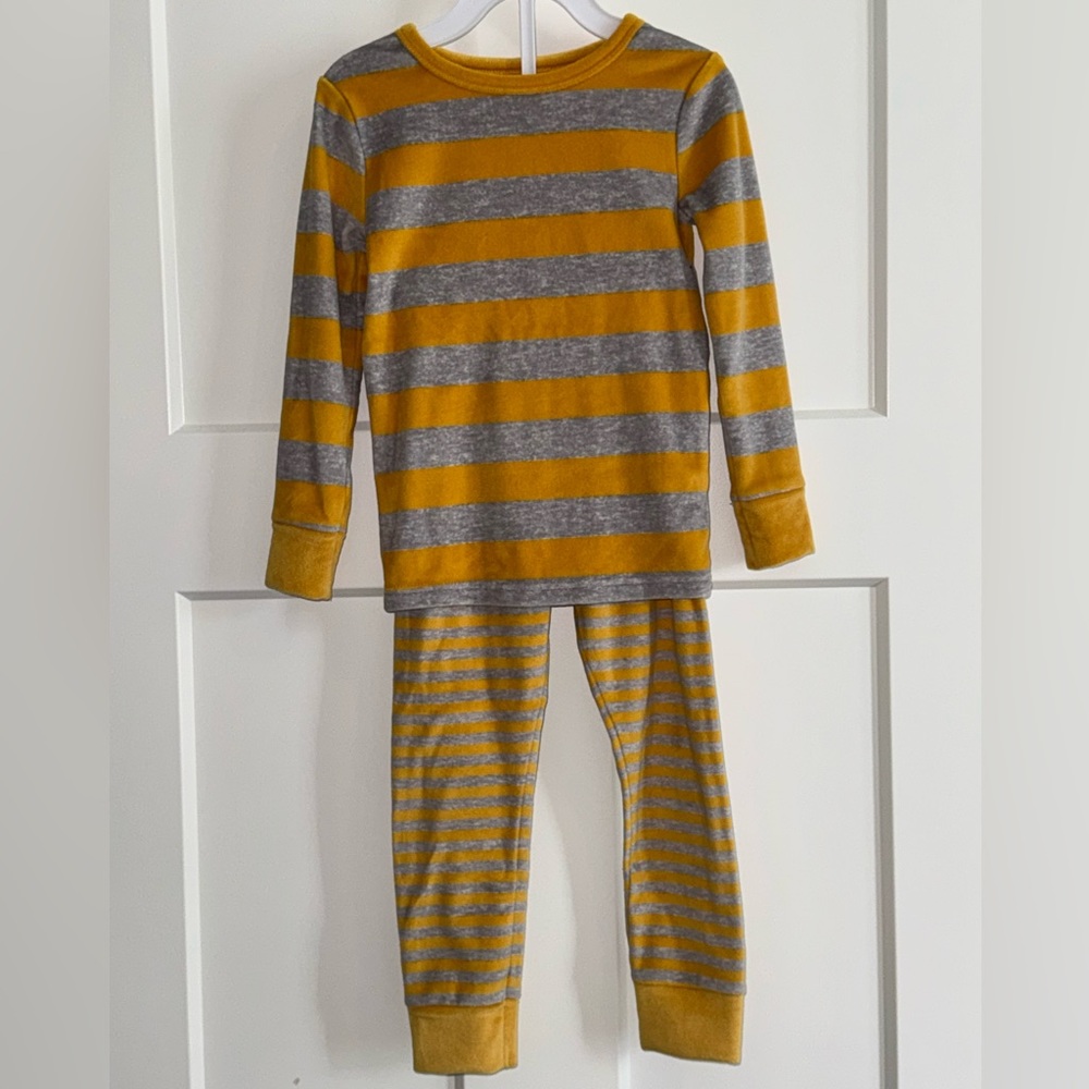 Striped Gray and Yellow Pajama Set